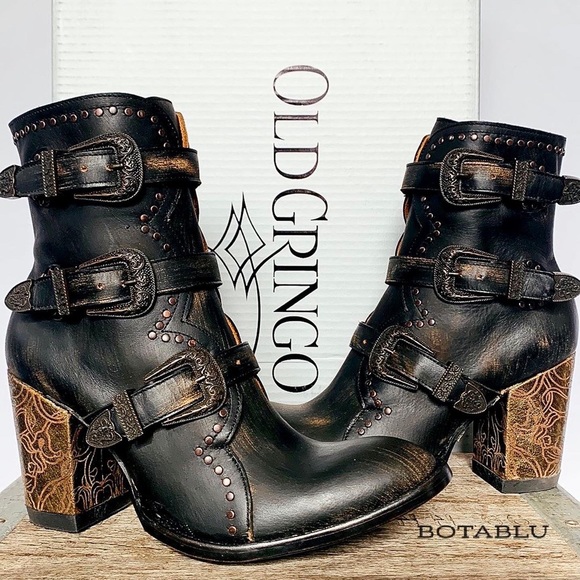 Sold OLD GRINGO Addison NEW Black Leather Buckle Zipper Boho Western Ankle Boots - Picture 9 of 10